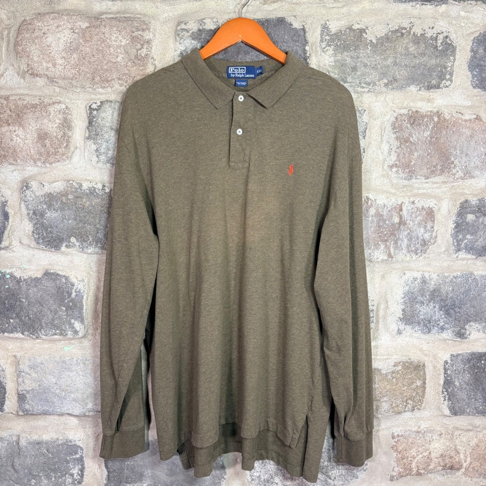 VTG Polo Ralph Lauren Mens XXL Long Sleeve Polo Shirt Olive Green Heather Cotton